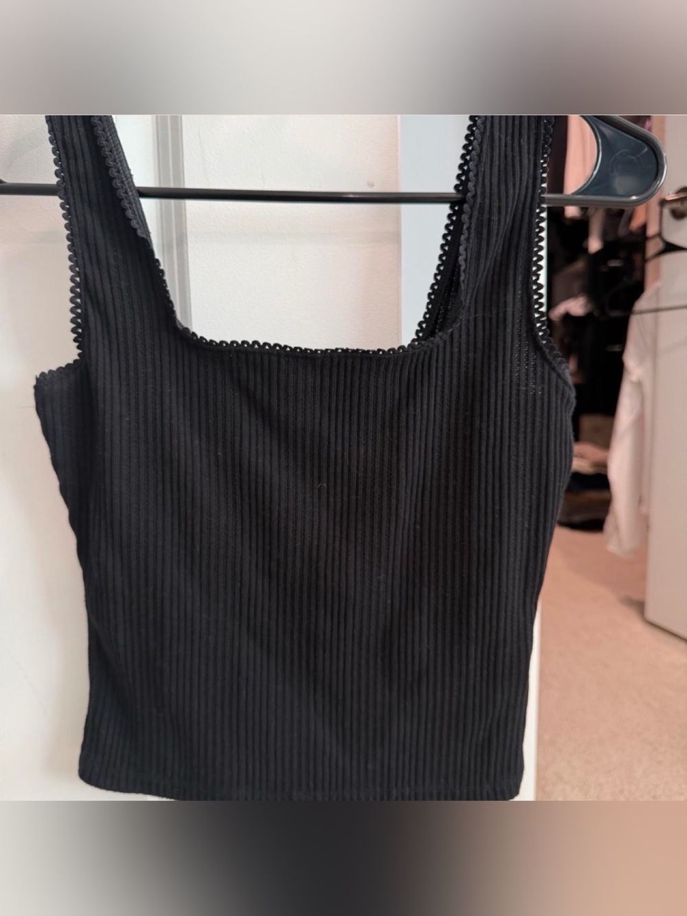 Express Black Ribbed Square Neck Tank Top - Picture 2 of 8